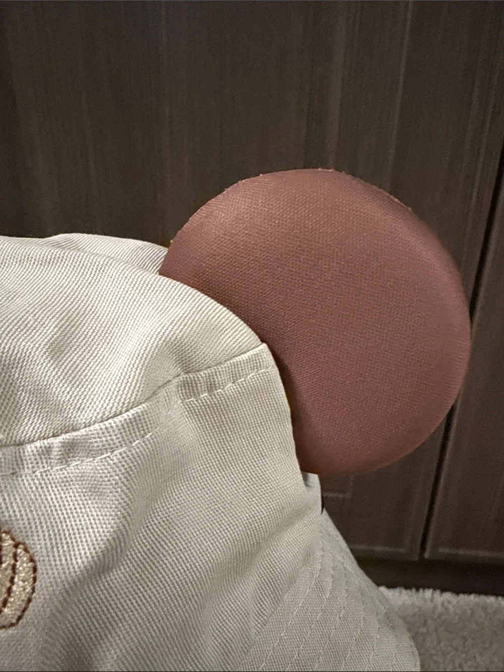 Infant Cream pumpkin Bucket Hat with Brown Embroidered Character and Ear Accents